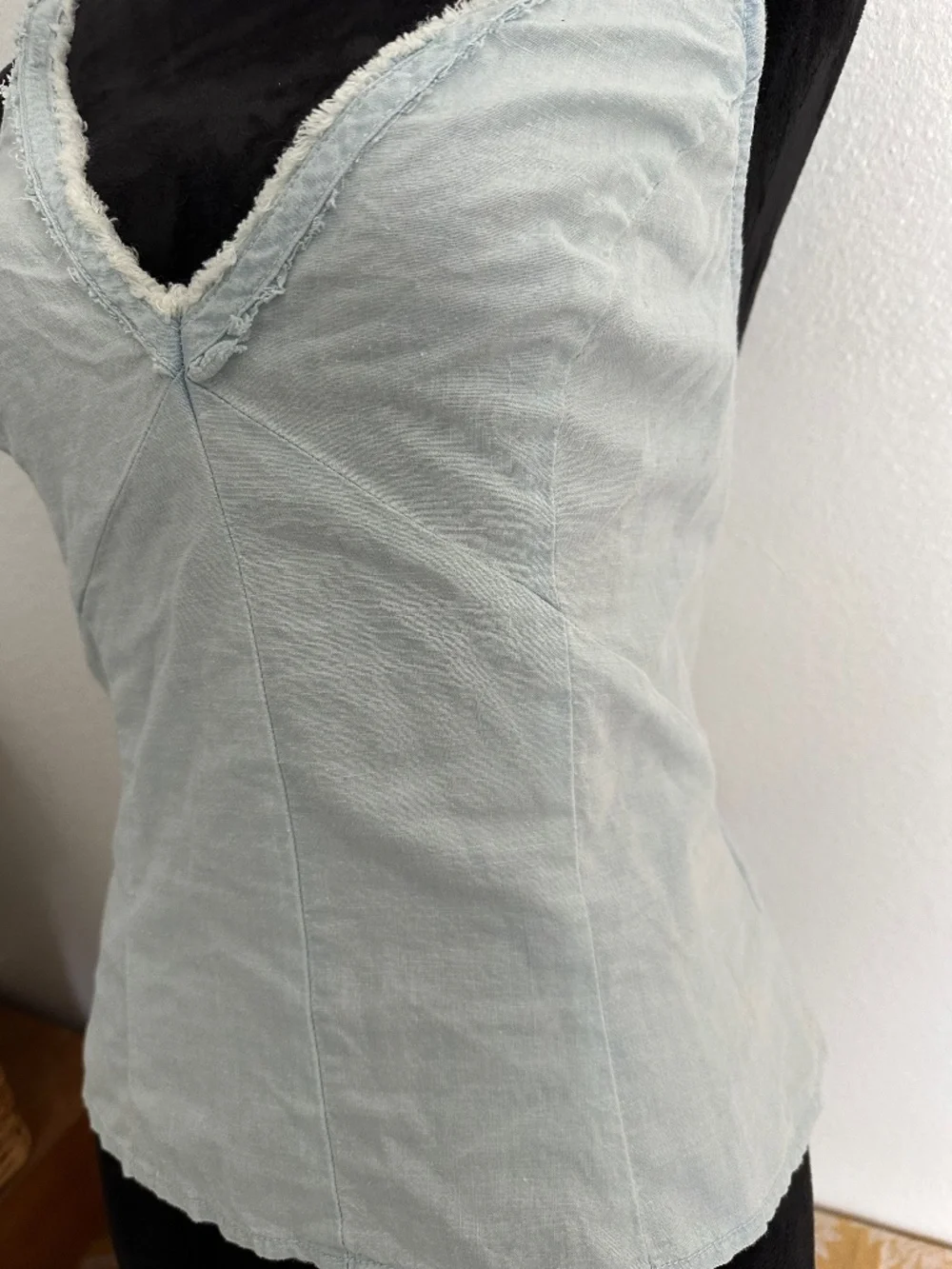 Free People chambray denim distressed fitted tank
